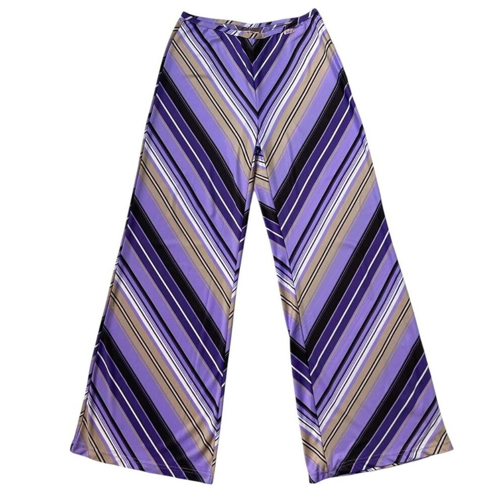90s Y2K vintage Miss Sixty wideleg flare diagonal stripe pattern pants trousers.